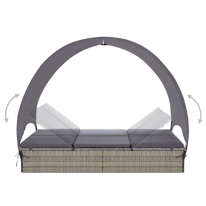 Chaise Longue Double Avec Auvent Résine Tressée Gris 4 Chaise Longue Double Avec Auvent Résine Tressée Gris – Image 4