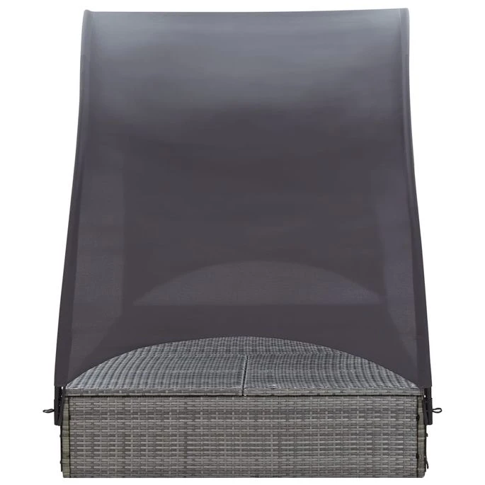 Chaise Longue Double Avec Auvent Résine Tressée Gris 6 Chaise Longue Double Avec Auvent Résine Tressée Gris – Image 6