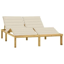 Chaise Longue Double Et Coussins Crème Bois De Pin Imprégné