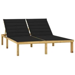 Chaise Longue Double Et Coussins Noir Pin Imprégné 2