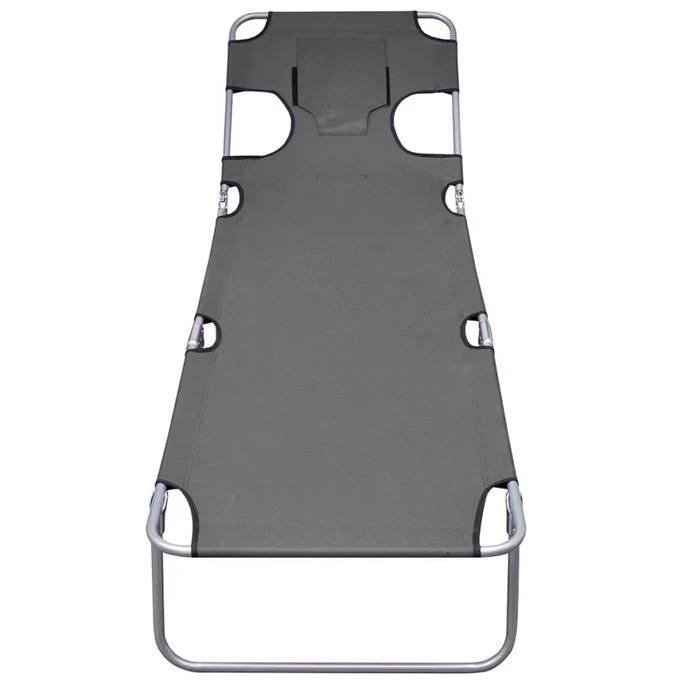 Chaise Longue Pliable Et Coussin De Tête Dossier Réglable Gris 4 Chaise Longue Pliable Et Coussin De Tête Dossier Réglable Gris – Image 4