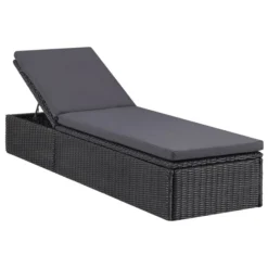 Chaise Longue Résine Tressée Noir Et Gris Foncé
