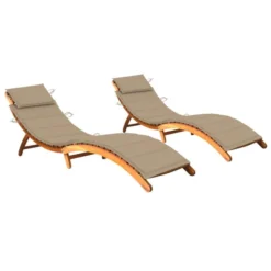 Chaises Longues 2 Pcs Avec Coussins Bois D'acacia Solide 22