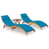 Chaises Longues 2 Pcs Avec Table Et Coussins Acacia Solide 7