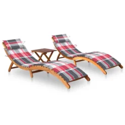 Chaises Longues 2 Pcs Avec Table Et Coussins Acacia Solide 25
