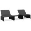 Chaises Longues 2 Pcs Avec Table Résine Tressée Noir 2