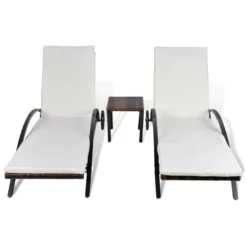 Chaises Longues Avec Table Résine Tressée Marron 2 -Le Coin Jardin chaises longues avec table resine tressee marron 3666722330169 974475