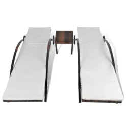 Chaises Longues Avec Table Résine Tressée Marron 2 -Le Coin Jardin chaises longues avec table resine tressee marron 3666722330169 974476