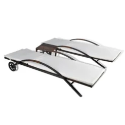 Chaises Longues Avec Table Résine Tressée Marron 2 -Le Coin Jardin chaises longues avec table resine tressee marron 3666722330169 974477