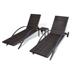 Chaises Longues Avec Table Résine Tressée Marron 2 -Le Coin Jardin chaises longues avec table resine tressee marron 3666722330169 974478