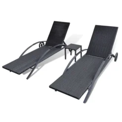 Chaises Longues Avec Table Résine Tressée Noir -Le Coin Jardin chaises longues avec table resine tressee noir 3666722330190 974460