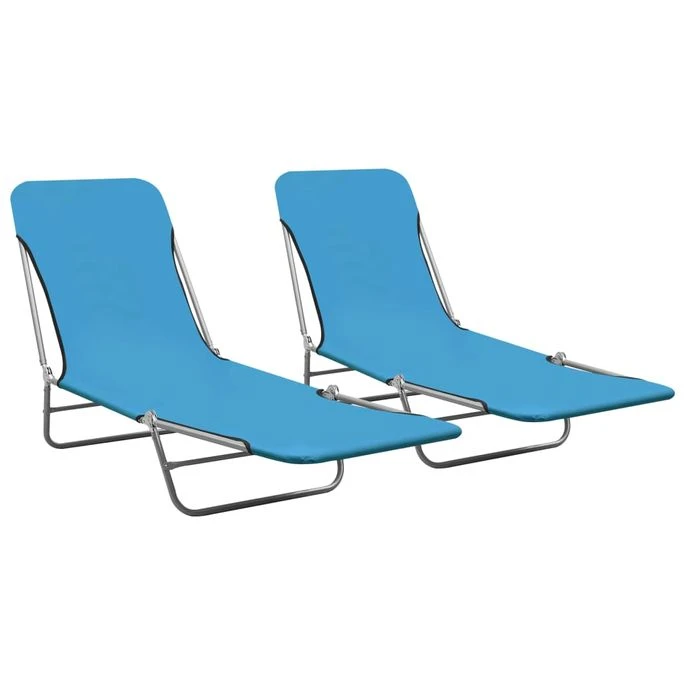 Chaises Longues Pliables 2 Pcs Acier Et Tissu Bleu 1 Chaises Longues Pliables 2 Pcs Acier Et Tissu Bleu