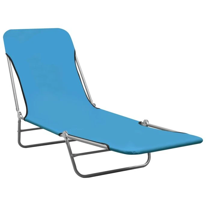 Chaises Longues Pliables 2 Pcs Acier Et Tissu Bleu 2 Chaises Longues Pliables 2 Pcs Acier Et Tissu Bleu – Image 2