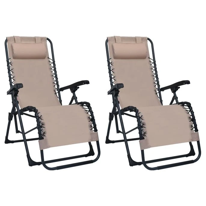Chaises Pliables De Terrasse 2 Pcs Taupe Textilène 1 Chaises Pliables De Terrasse 2 Pcs Taupe Textilène