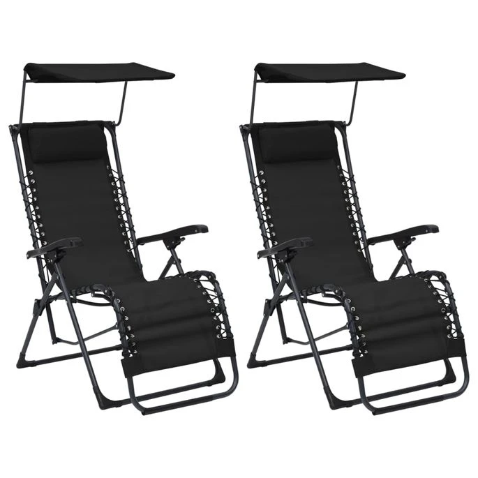 Chaises Pliables De Terrasse 2 Pcs Textilène Noir 1 Chaises Pliables De Terrasse 2 Pcs Textilène Noir
