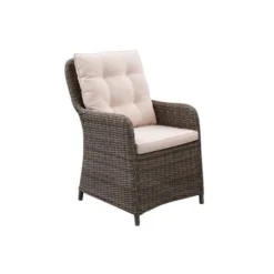 Fauteuil De Jardin En Acier Et Résine Tressée - Assise Et Dossier Avec Coussins - 64 X 65 X H.90 Cm - Couleur Rotin Et Coussins Ecr