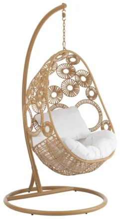 Fauteuil Suspendu Avec Coussins Aluminium Et Roseau Beige Ila