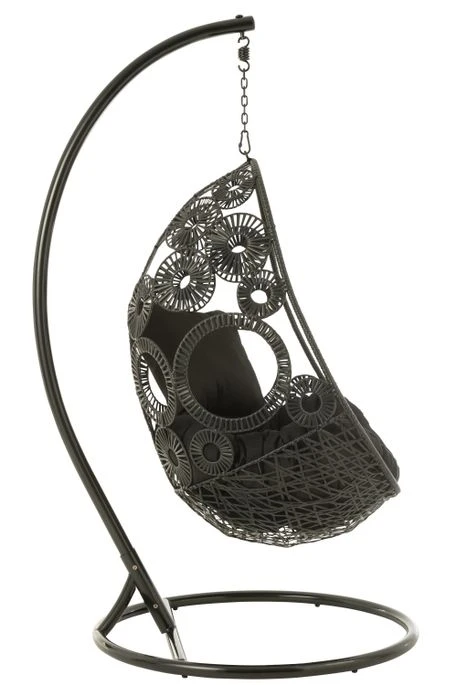 Fauteuil Suspendu Avec Coussins Métal Et Roseau Noir Bula 4 Fauteuil Suspendu Avec Coussins Métal Et Roseau Noir Bula – Image 4