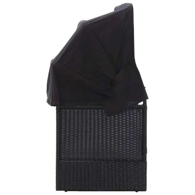 Lit-canapé D'extérieur Avec Auvent Résine Tressée Noir 3 Lit-canapé D'extérieur Avec Auvent Résine Tressée Noir – Image 3