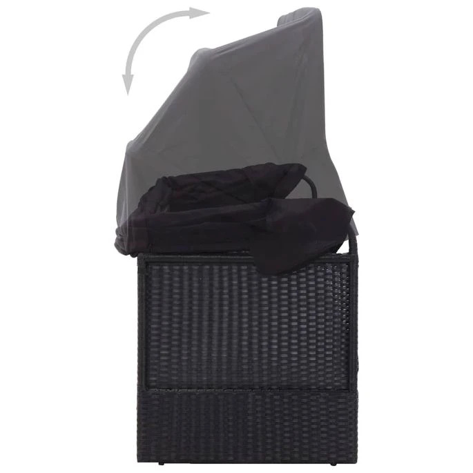 Lit-canapé D'extérieur Avec Auvent Résine Tressée Noir 4 Lit-canapé D'extérieur Avec Auvent Résine Tressée Noir – Image 4