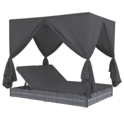 Lit De Jardin à Baldaquin Polyester Et Résine Tressée Gris Uvo