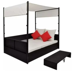 Lit De Jardin à Baldaquin Résine Tressée Noire Uvo -Le Coin Jardin lit de jardin a baldaquin resine tressee noire uvo 3666722560290 384078