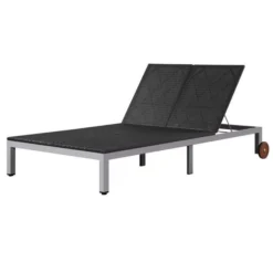 Lit De Jardin à Roues Résine Noire Et Pieds Métal Gris Nubi