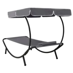 Lit De Jardin Avec Auvent Polyester Gris Et Métal Noir Motio -Le Coin Jardin lit de jardin avec auvent polyester gris et metal noir 3666722552530 400659