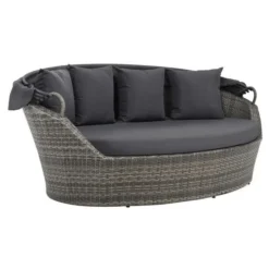 Lit De Jardin Avec Auvent Résine Tressée Et Polyester Gris Uvo -Le Coin Jardin lit de jardin avec auvent resine tressee et polyester gris uvo 8718475616474 384066