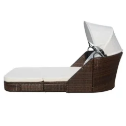 Lit De Jardin Avec Auvent Tissu Blanc Et Résine Marron Anki -Le Coin Jardin lit de jardin avec auvent tissu blanc et resine marron anki 3666722555890 388123