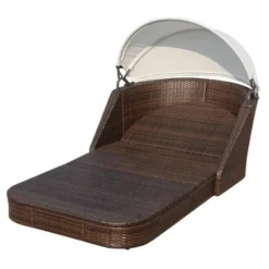 Lit De Jardin Avec Auvent Tissu Blanc Et Résine Marron Anki -Le Coin Jardin lit de jardin avec auvent tissu blanc et resine marron anki 3666722555890 388124