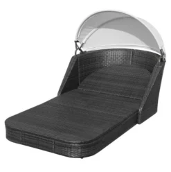 Lit De Jardin Avec Auvent Tissu Blanc Et Résine Noire Anki -Le Coin Jardin lit de jardin avec auvent tissu blanc et resine noire anki 3666722555906 388119