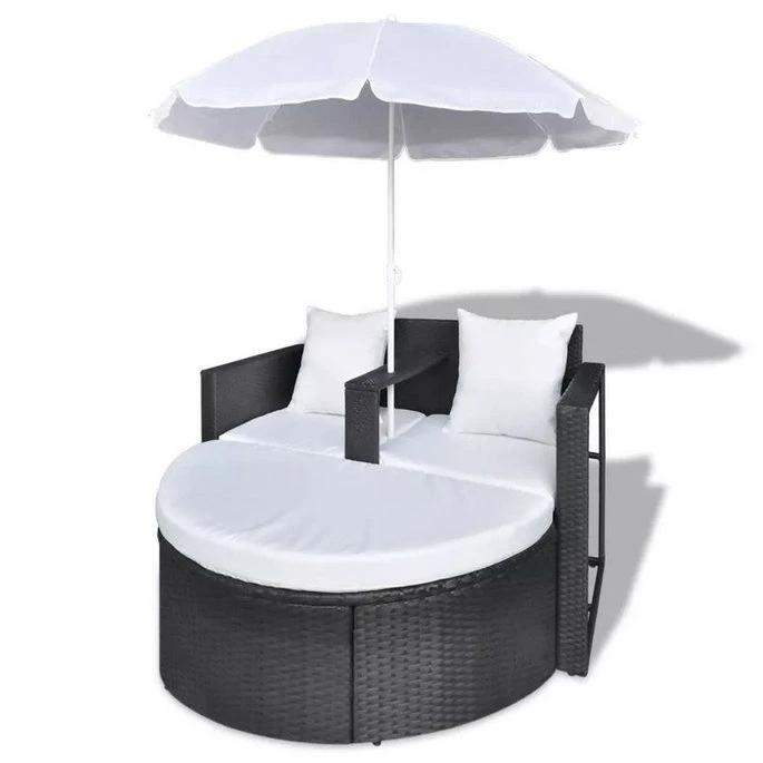 Lit De Jardin Avec Parasol Résine Tressée Noire Uvo 2 Lit De Jardin Avec Parasol Résine Tressée Noire Uvo – Image 2