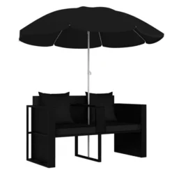 Lit De Jardin Avec Parasol Tissu Et Résine Tressée Noire Uvo -Le Coin Jardin lit de jardin avec parasol tissu et resine tressee noire 3666722552752 400432
