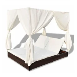 Lit De Jardin Avec Rideaux Résine Marron Et Tissu Blanc Uvo -Le Coin Jardin lit de jardin avec rideaux resine marron et tissu blanc uvo 3666722560597 383911