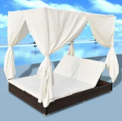 Lit De Jardin Avec Rideaux Résine Marron Et Tissu Blanc Uvo -Le Coin Jardin lit de jardin avec rideaux resine marron et tissu blanc uvo 3666722560597 383916