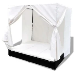 Lit De Jardin Avec Rideaux Résine Noire Et Tissu Blanc Uvo -Le Coin Jardin lit de jardin avec rideaux resine noire et tissu blanc uvo 3666722560580 383920