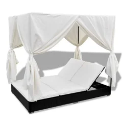 Lit De Jardin Avec Rideaux Résine Noire Et Tissu Blanc Uvo -Le Coin Jardin lit de jardin avec rideaux resine noire et tissu blanc uvo 3666722560580 383921