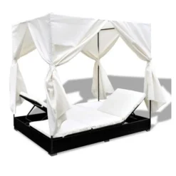 Lit De Jardin Avec Rideaux Résine Noire Et Tissu Blanc Uvo -Le Coin Jardin lit de jardin avec rideaux resine noire et tissu blanc uvo 3666722560580 383922