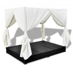 Lit De Jardin Avec Rideaux Résine Noire Et Tissu Blanc Uvo -Le Coin Jardin lit de jardin avec rideaux resine noire et tissu blanc uvo 3666722560580 383923