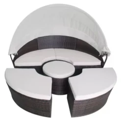 Lit De Jardin Avec Toit Et Table Résine Tressée Marron Velass -Le Coin Jardin lit de jardin avec toit et table resine tressee marron velass 8718475501831 384440