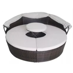 Lit De Jardin Avec Toit Et Table Résine Tressée Marron Velass -Le Coin Jardin lit de jardin avec toit et table resine tressee marron velass 8718475501831 384441