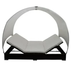 Nouveaux produits -Le Coin Jardin lit de jardin avec toit tissu blanc et resine marron khoa 386593