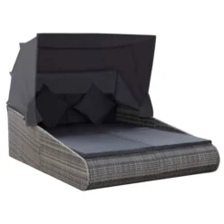 Lit De Jardin Avec Toit Tissu Et Résine Tressée Gris Nov