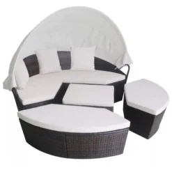 Lit De Jardin Modulable à Auvent Résine Tressée Marron Velass -Le Coin Jardin lit de jardin modulable a auvent resine tressee marron velass 8718475501886 388842