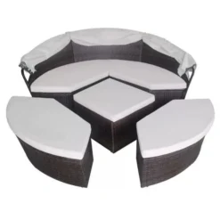 Lit De Jardin Modulable à Auvent Résine Tressée Marron Velass -Le Coin Jardin lit de jardin modulable a auvent resine tressee marron velass 8718475501886 388843