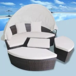 Lit De Jardin Modulable à Auvent Résine Tressée Marron Velass -Le Coin Jardin lit de jardin modulable a auvent resine tressee marron velass 8718475501886 388846