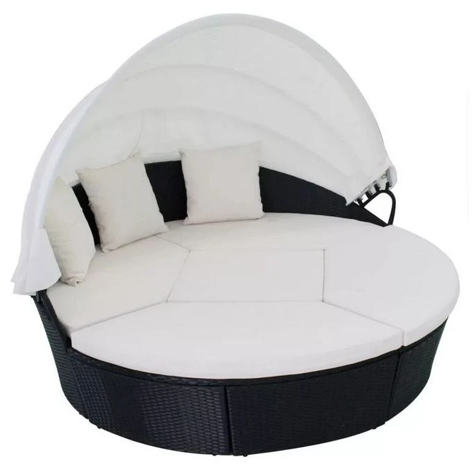 Lit De Jardin Modulable à Auvent Résine Tressée Noire Velass 1 Lit De Jardin Modulable à Auvent Résine Tressée Noire Velass