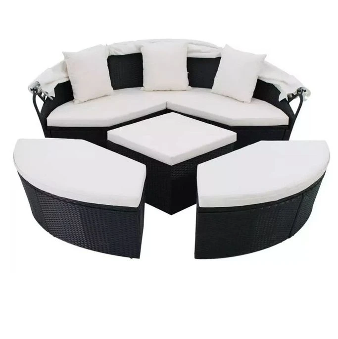 Lit De Jardin Modulable à Auvent Résine Tressée Noire Velass 2 Lit De Jardin Modulable à Auvent Résine Tressée Noire Velass – Image 2