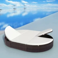 Lit De Jardin Polyester Blanc Et Résine Tressée Marron Leffo -Le Coin Jardin lit de jardin polyester blanc et resine tressee marron 3666722554664 389408